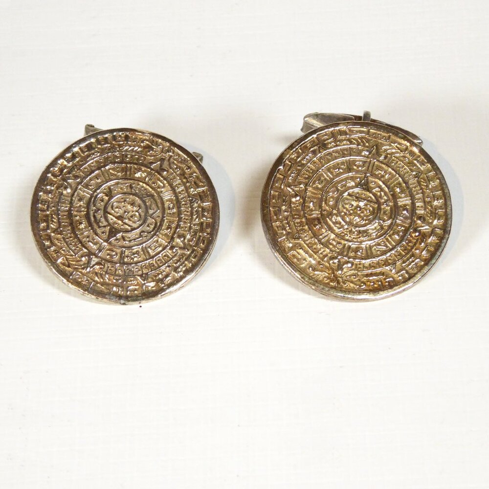 Spectacular Large Mexican Sterling Silver Cufflinks with 14k gold wash